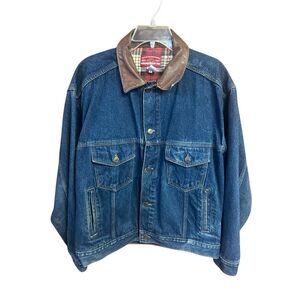 Vintage Marlboro Country Store Denim Jacket  Sz M Leather Collar 90s